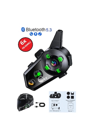 500 Mt Intercom 6 Eşleşmeli Müzik Paylaşımlı Kask Kulaklık D-2pr 6x Su Geçirmez Motosiklet Intercom