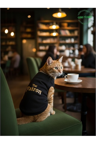 Siyah The Patron Yazılı Kedi Ve Köpek Kıyafeti Tişörtü Elbisesi Medium/m/beden 2