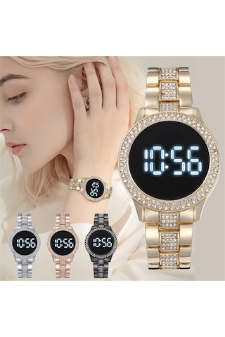Kasa Paketi Ekran Dijital Led Kadın Saati Çelik Bant Elmas Saat Yuvarlak Kadranlı Saat Diğer