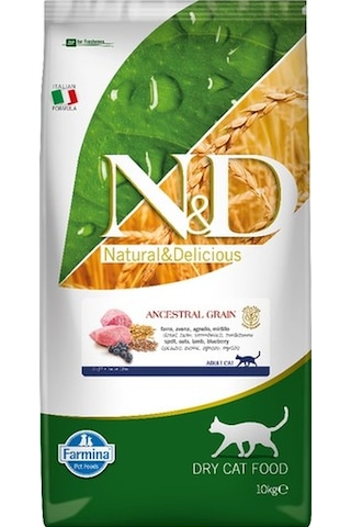 N&D Düşük Tahıllı Kuzu Etli ve Yaban Mersinli Yetişkin Kedi Maması 10 KG