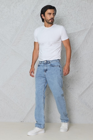 Blayn Jeans Erkek Antrasit Baggy Kot Pantolon - Geniş Kalıp Günlük Rahat Denim Jean Toz Mavi