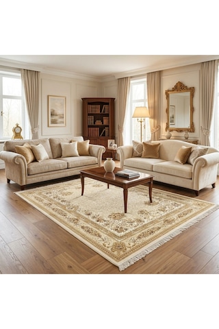 Floral Desenli 200 X 300 İpek Halı Bej
