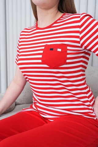 Mecit Pijama Mecit 6202 Kırmızı Çizgili Büyük Beden Kadın Pijama Takımı Kırmızı