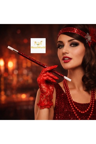 30 Cm Kırmızı Payetli Sigara Tutacağı 1920 Ler Gatsby Parti Aksesuarı "