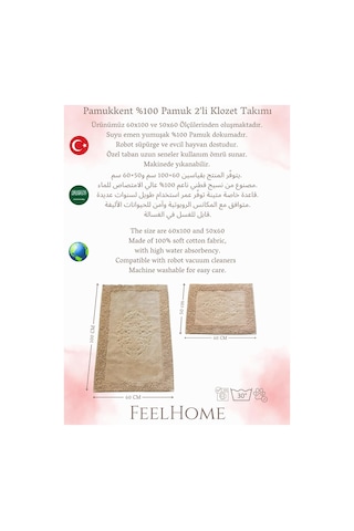 Pamukkent Süper Emici 2'li%100 Pamuk Ultra Lüks Banyo Paspası Seti 60x100 Cm Ve 50x60 Cm Koyu Kahverengi Diğer