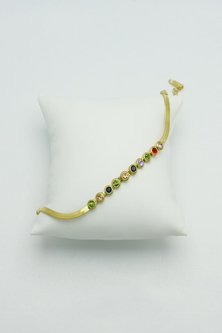 Altın Kaplama Seri Kararmaz Renkli Taşlı Su Yolu Italyan Çe Gold