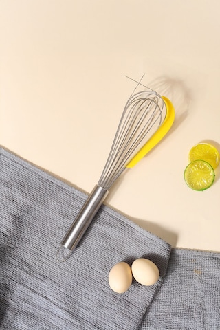 Silikon Sıyırıcılı Paslanmaz Çelik Tel Çırpıcı Yumurtalık Sos Krema Karıştırıcı 25 Cm Çelik