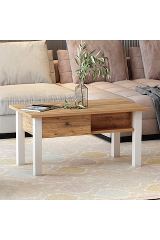 Orta Sehpa Loft Beyaz Antik Çam