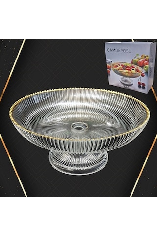 Cam Ayaklı Gold Şeritli Cam Meyvelik 24,5 Cm şeffaf