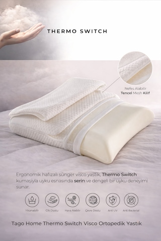 Tago Home Thermo Switch Visco Ortopedik Yastık 60x40x15 Cm Beyaz
