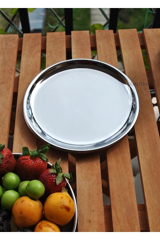 6'lı Paslanmaz Çelik 20 Cm Sunum Tabağı Yuvarlak Gümüş Renk Servi