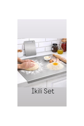 2'li Set Paslanmaz Çelik Tezgah Koruyucu 40x50cm + Paslanmaz Çelik Kesme Tahtası 15x25cm Gri
