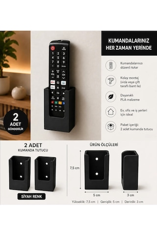 Veriqo 3d 2'li Duvar Kumanda Standı Tv Kumanda Askılığı Kendinden Yapışkanlı Kumanda Tutucu Siyah