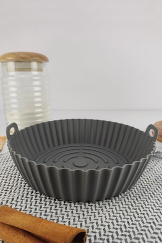 Digithome Yanmaz Yapışmaz Silikon Kulplu Airfryer Kalıbı 20 Cm Gri - Thn75825 Gri