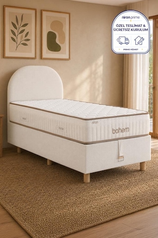 Niron Bohem Pocket Düz 80x180 Cm Tek Kişilik Yatak Baza Başlık Seti - Pocket Orta Sert 80 x 180