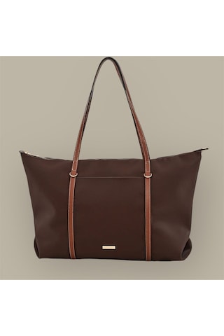Lovelystore Çift Saplı Paraşüt Kumaş Büyük Boy Shopper Çanta Üniversite Ofis Anne Bebek Omuz Çantası 47x30x15 Acı Kahverengi