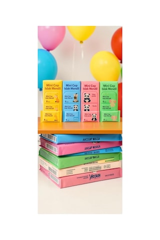 8'li 1 Paket - Mini Kokusuz Islak Mendil Cep Islak Mendili Evde - Okulda - Ofiste Figürlu Islak Mendil Diğer