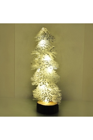30cm Işıklı Simli Dekoratif Beyaz Çam Ağacı 30 Cm