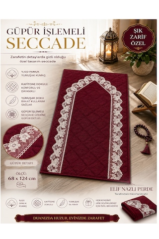 El Emeği Güpürlü Seccade Zarafet Ve Konfor Bir Arada-bordo