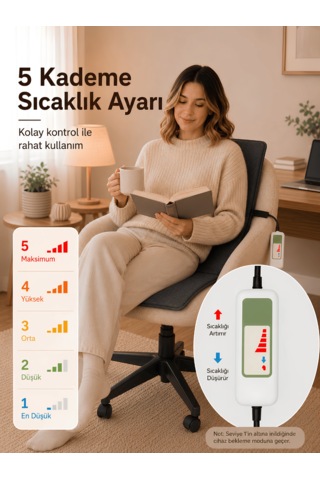 Beylini Omak 220v Elektrikli Sırt Destekli Minder Isıtıcı Termostatlı Kumandalı Ofis Büro Bahçe Ev Koltuk Sandalye El Ayak Sırt Isıtma Minderi 5 Kademeli 35x90 Cm 1