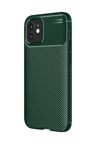 Apple Uyumlu iPhone 11 Kılıf Focus Carbon Desen Silikon Kapak Koyu Yeşil