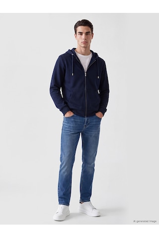 Lcwaıkıkı Classic Lacivert Kapüşonlu Erkek Fermuarlı Sweatshirt