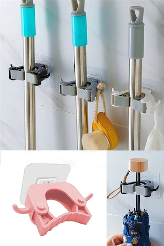 Paspas Süpürge Fırça Ve Mop Askısı Sap Tutucu Mutfak Banyo Askı Çok Renkli