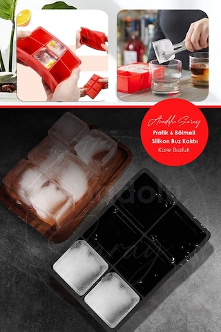 Pratik 6'lı Sililkon Kare Buz Kalıbı 6 Adet Silikon Kare Buz Kalıbı Sunum Buz Diğer