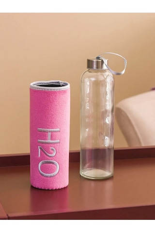 H2o Peluş Kılıflı Cam Matara 600 Ml Koyu Pembe