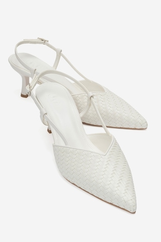 Luvi Shoes Mavero Beyaz Örgü Kadın Topuklu Ayakkabı