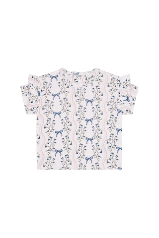 Antebies Organik Gots Sertifikalı Pembe Kurdele Bahçesi,fırfırlı,bel Bağcık,kısa Kol Bebek Tshirt Şort Takımı