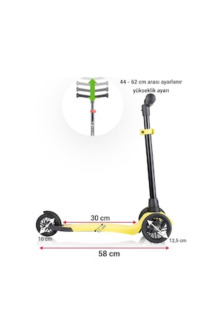 Wellgro Turbo 3 Tekerli Yükseklik Ayarlı Scooter, Sarı Sarı