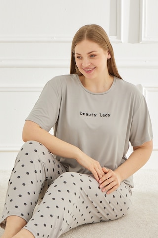 Mihra Kadın Pijama Takımı Büyük Beden & Battal Kısa Kol Gri