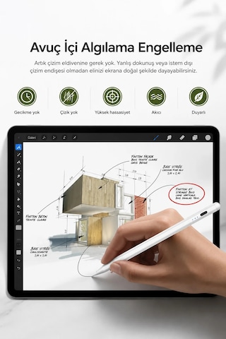 Exenar - Beyaz - İpad Uyumlu Tablet Kalemi Manyetik Stylus Pen Eğim Sensörlü Avuç İçi Engelleme Usb-c Şarjlı 1 Yedek Uç