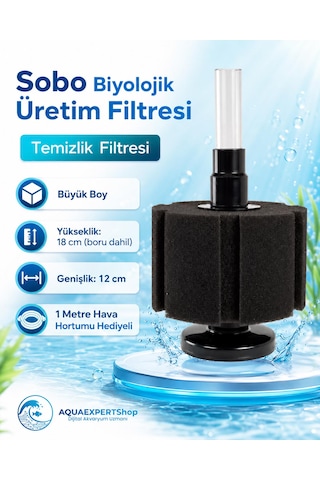 Sobo Biyolojik Üretim Filtresi - Temizlik Filtresi - Büyük Boy Pipo Filtre - Üstün Temizlik - 18x12 Cm - 1 Metre Hava Hortumu Hediyeli - Sb-2330