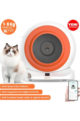 Groove Q-clean Wi-fi Otomatik Akıllı Kedi Tuvaleti Turuncu Ultra Sessiz+akıllı Sprey Koku Giderici+app Kontrol+akıllı Sensör