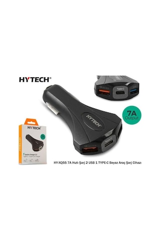 Hytech Hy-Xq55 Type-C + Çift Usb Çıkışlı Çakmak Şarj 7A Siyah