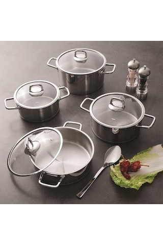 Hisar Rio İndüksiyon Tabanlı 8 Parça Çelik Tencere Seti Inox