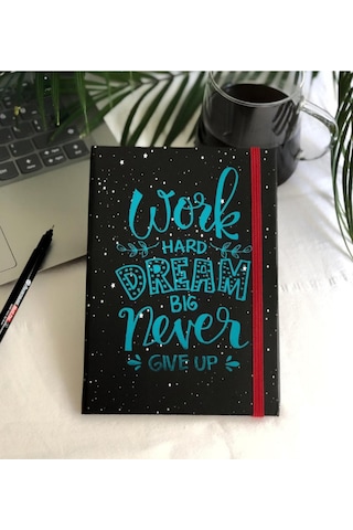 Dream Big Mottolu Sert Karton Kapaklı Çizgisiz Defter Zamansız Ajanda Siyah