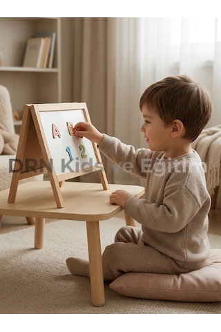 Drn Kids Ve Eğitim Drn Kidsve Eğitim ,manyetik Çift Taraflı Yazı Tahtası 117 Parça Magnet,15 Renkli Tebeşir 1 Adet Silgi Ve Kalem Ahşap