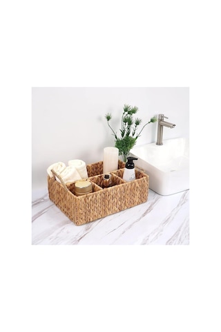El Yapımı Doğal Hasır Dikdörtgen Çok Amaçlı 4 Bölmeli Dolap Düzenleyici 43x30x13cm Çok Renkli