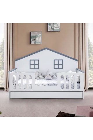 Bello Çocuk Odası Takımı, Bello Yavrulu Karyola, Fethiye 3 Kapaklı Dolap - Gri Renkli