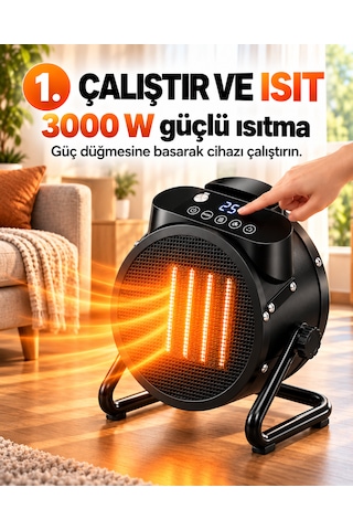 Ventus Ss20 3000w Dijital Ekran Uzaktan Kumandalı Elektrikli Fanlı Isıtıcı