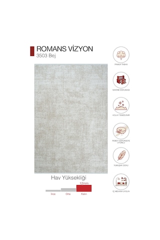 Romans Vizyon 3503 Bej - Dokulu Akrilik Bej Krem Yolluk Halı