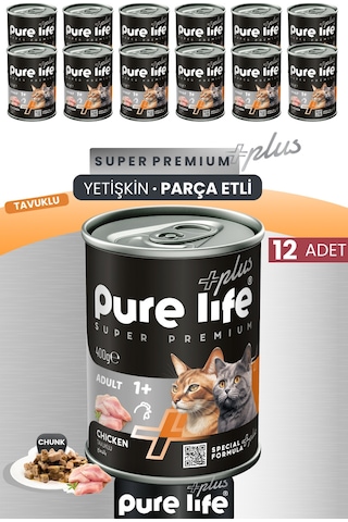 urelife Plus 12'li Tavuklu Yetişkin Konserve Chunk Parça Etli Yaş Mama 400 G