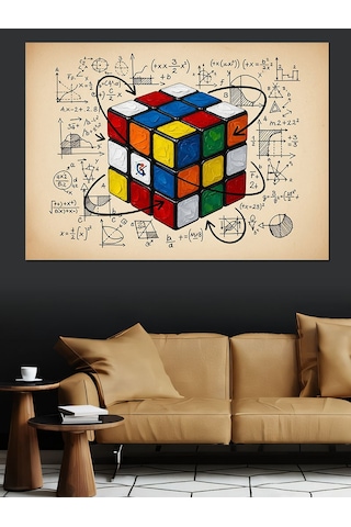 Rubik Küp Matematik Formülü Dekoratif Kanvas - Mdf Ahşap Tablo