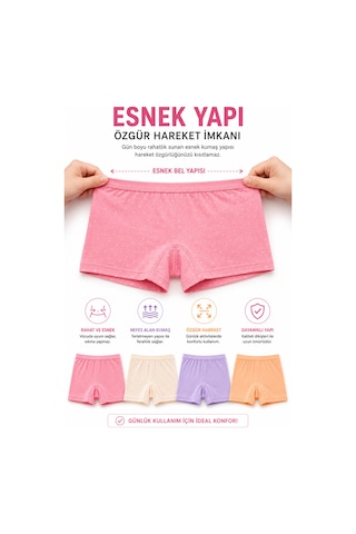Westicgiyim Kız Çocuk Pamuklu Boxer 4 Lü Paket Esnek Rahat Şort Külot 3-4 Yaş 13-14 Yaş Çok Renkli