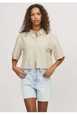 Jack & Jones Kadın Crop Keten Gömlek - Lulu 12231335 Cement Bej