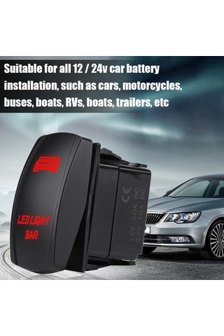 Yaozixa 12v/24v 5 Pin Su Geçirmez Led Işıklı Kayar Anahtar - Araç, Moto, Tekne, Karavan Kullanıma Uygun Mavi Işık