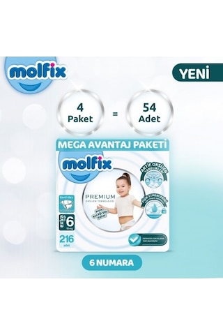 Molfix Premium Ultra Fırsat Paketi 54'lü x 4 216Adet PKT.MOLFIX.103 6 Numara